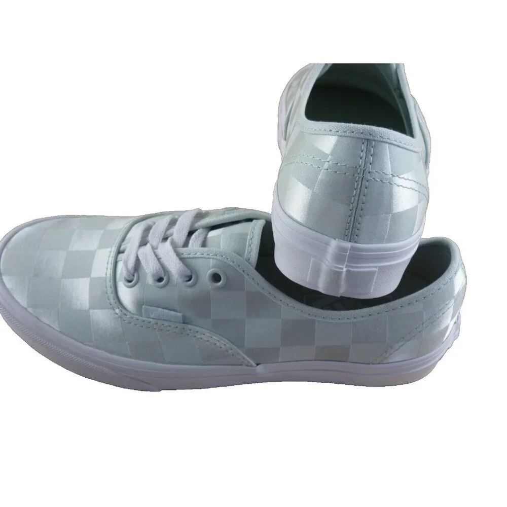 Vans Authentic Women's Satin Checkerboard Spa Blue Green White shoes Size 7 NIB